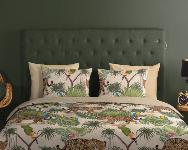 100% katoen dekbedset luipaard met bladeren van Good Morning in 140 x 200/220 cm