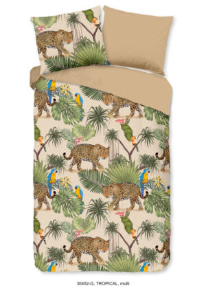 Good Morning dekbedovertrek luipaard met bladeren - Zand - 140 x 200/220 cm - 100% katoen