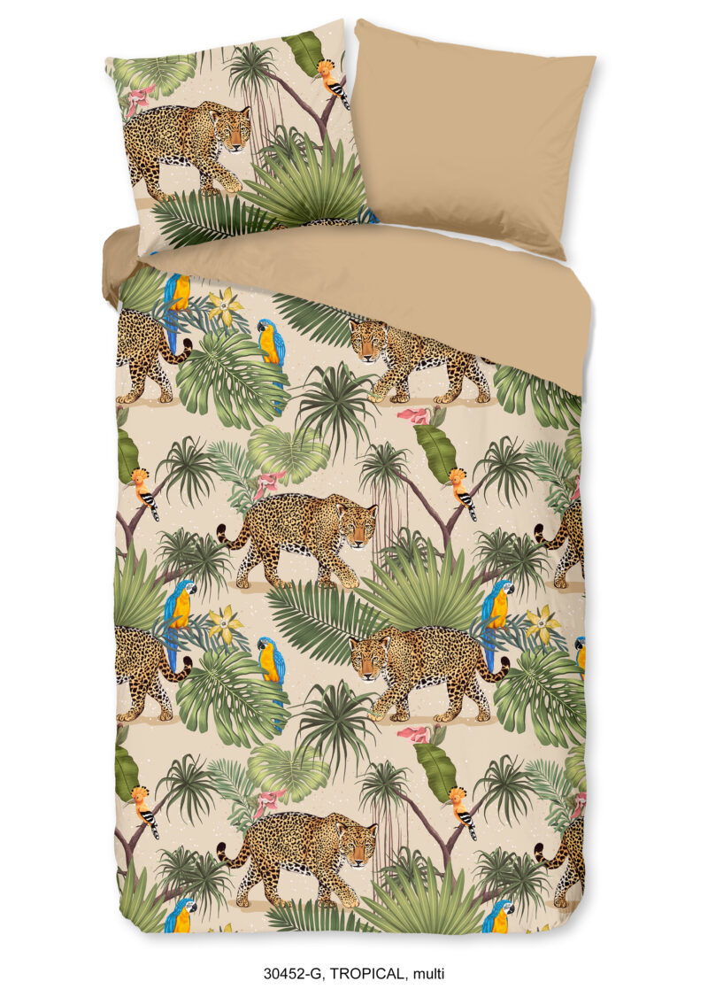 Good Morning dekbedovertrek luipaard met bladeren - Zand - 140 x 200/220 cm - 100% katoen