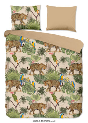 Good Morning dekbedovertrek luipaard met bladeren - Zand - 240 x 200/220 cm - 100% katoen