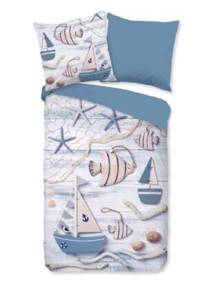Good Morning dekbedovertrek maritiem - Blauw - 135 x 200 cm - 100% katoen - kussensloop 80 x 80 cm