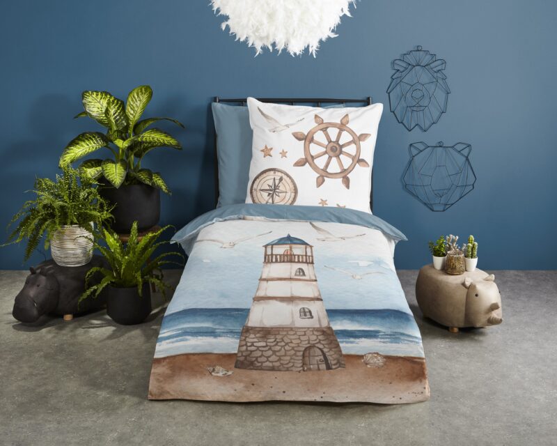 Maritiem/ vuurtoren overtrek van Good Morning, 135 x 200 cm, kussensloop 80 x 80 cm