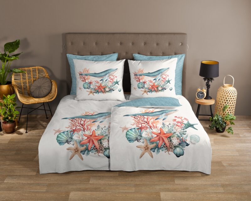 Maritiem/ zee thema overtrek van Good Morning, 135 x 200 cm, kussensloop 80 x 80 cm