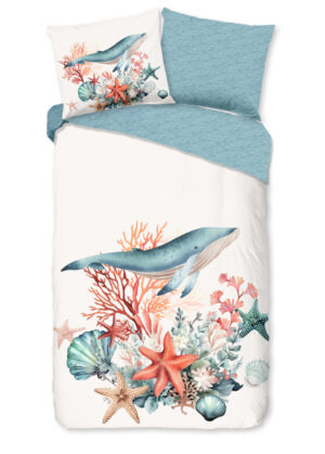Good Morning dekbedovertrek maritiem/ zee thema - Wit - 140 x 200/220 cm - 100% katoen