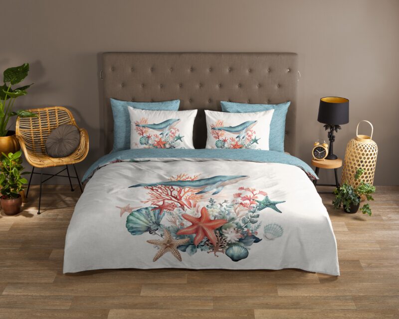 Maritiem/ zee thema overtrek van Good Morning, 240 x 200/220 cm, kussensloop 60 x 70 cm