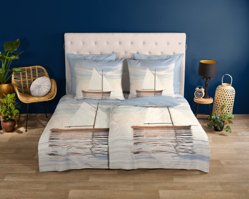 Maritiem/ zeilboot overtrek van Good Morning, 135 x 200 cm, kussensloop 80 x 80 cm