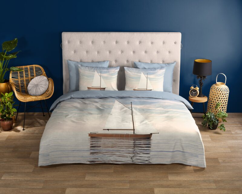 Maritiem/ zeilboot overtrek van Good Morning, 240 x 200/220 cm, kussensloop 60 x 70 cm