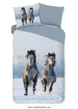 Good Morning dekbedovertrek paarden in de sneeuw - Grijs - 140 x 200/220 cm - 100% katoen/flanel
