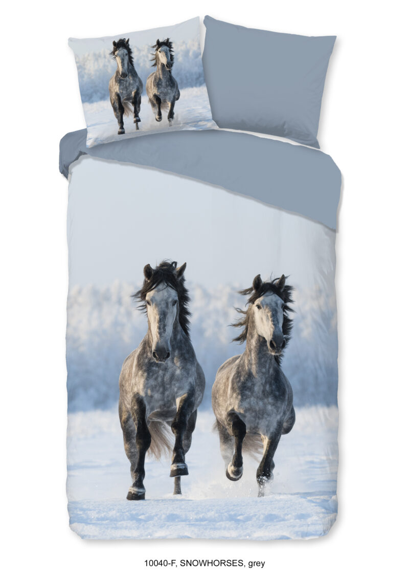 Good Morning dekbedovertrek paarden in de sneeuw - Grijs - 140 x 200/220 cm - 100% katoen/flanel