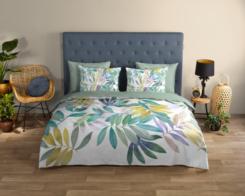 Palmbladeren overtrek van Good Morning, 240 x 200/220 cm, kussensloop 60 x 70 cm