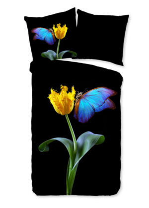 Good Morning dekbedovertrek papegaai tulp & vlinder - Zwart - 155 x 220 cm - 100% katoen