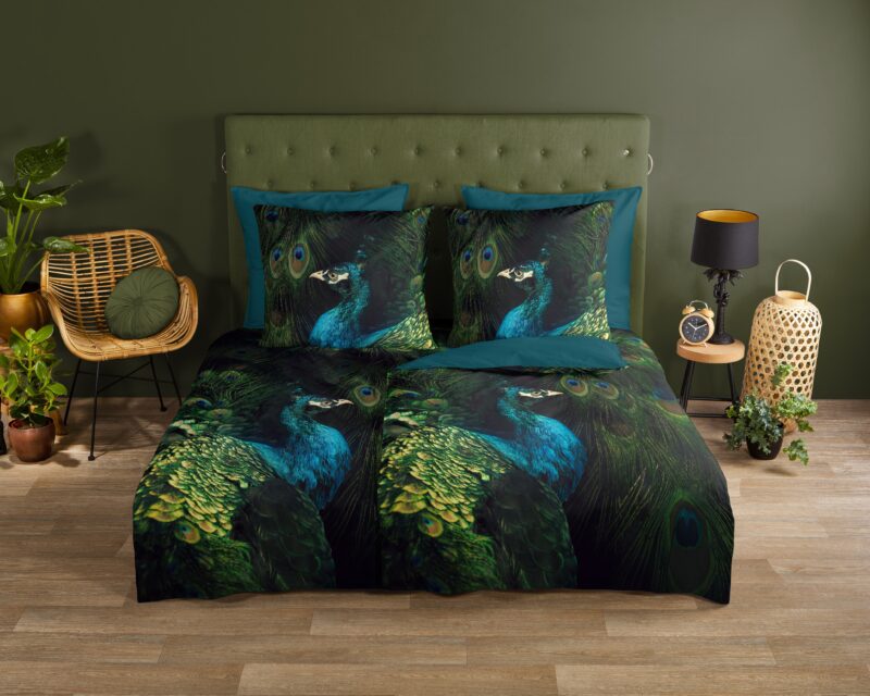 Pauw overtrek van Good Morning, 135 x 200 cm, kussensloop 80 x 80 cm