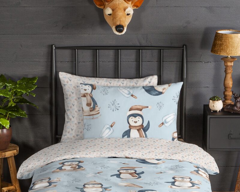 100% katoen/flanel dekbedset pinguins van Good Morning in 140 x 200 cm