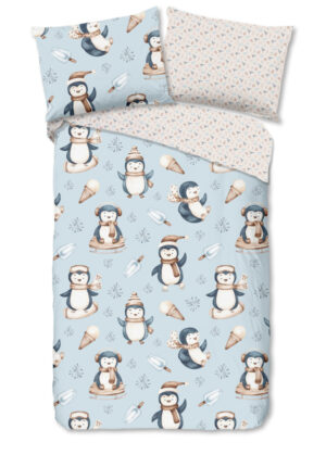 Good Morning dekbedovertrek pinguins - Multicolor - 140 x 200 cm - 100% katoen/flanel