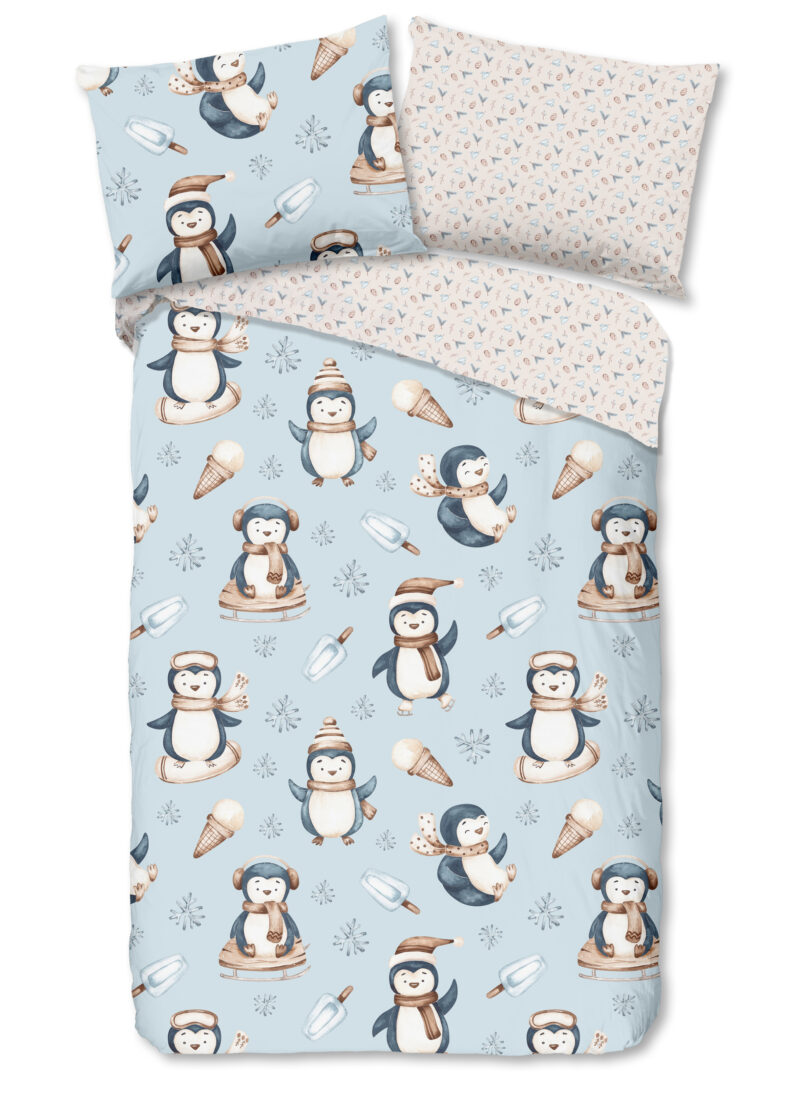Good Morning dekbedovertrek pinguins - Multicolor - 140 x 200 cm - 100% katoen/flanel