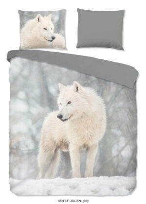 Good Morning dekbedovertrek poolwolf in de sneeuw - Grijs - 200 x 200/220 cm - 100% katoen/flanel