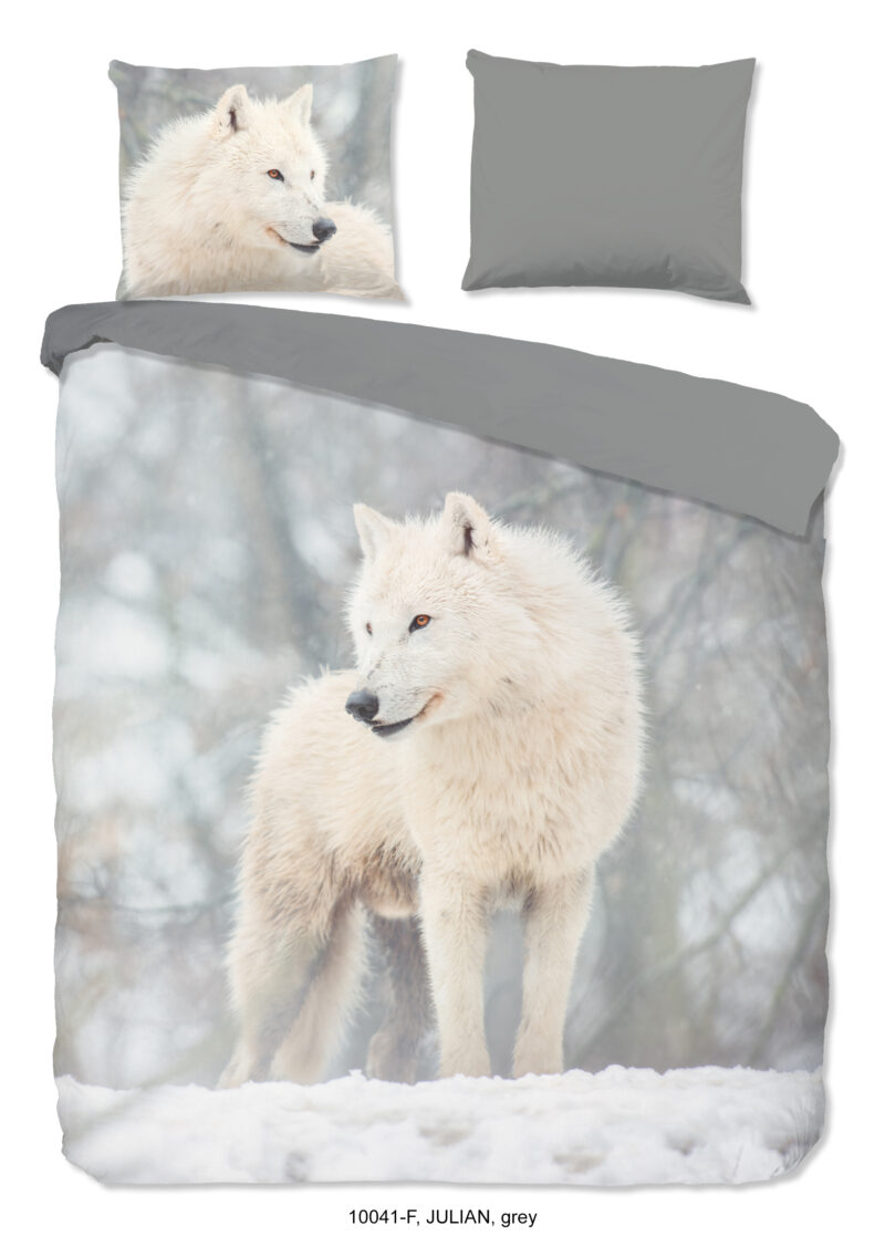 Good Morning dekbedovertrek poolwolf in de sneeuw - Grijs - 200 x 200/220 cm - 100% katoen/flanel
