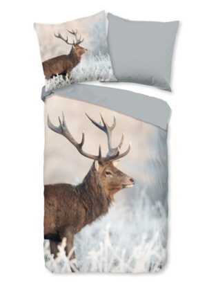 Good Morning dekbedovertrek rendier - Grijs - 135 x 200 cm - 100% katoen