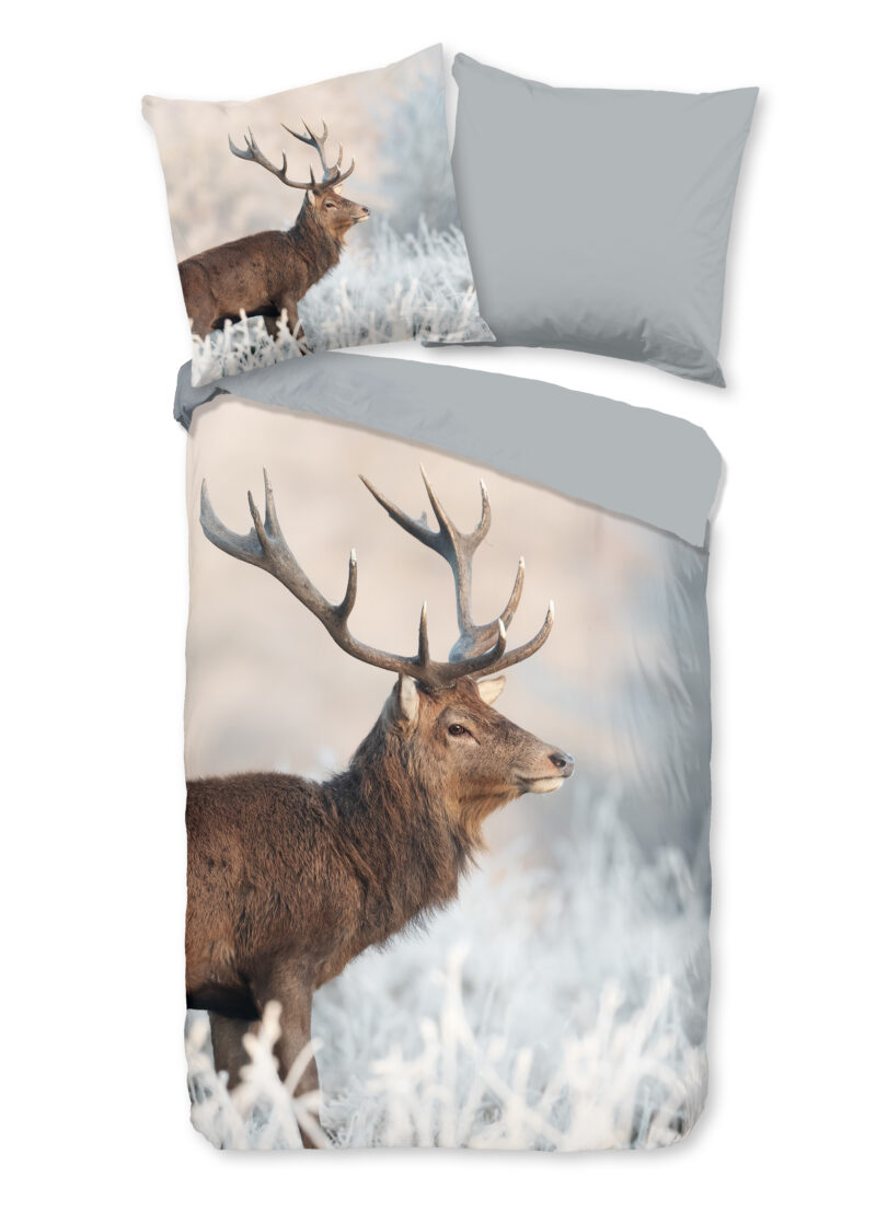Good Morning dekbedovertrek rendier - Grijs - 135 x 200 cm - 100% katoen