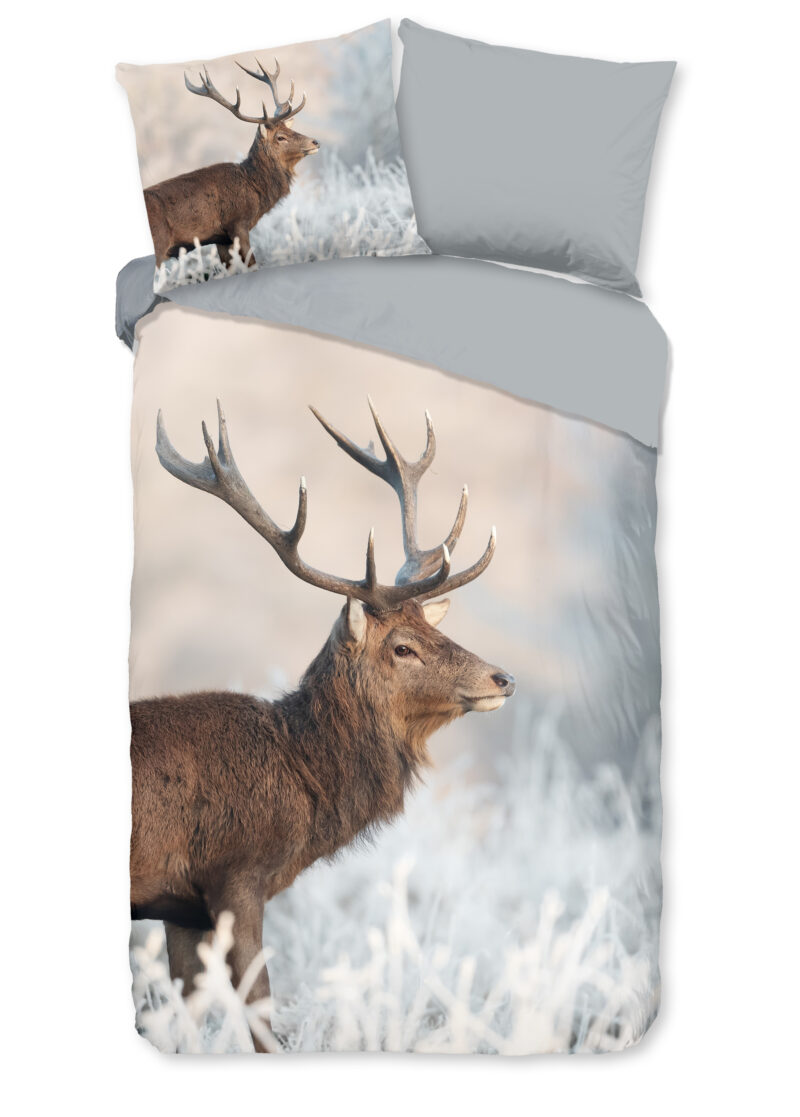 Good Morning dekbedovertrek rendier - Grijs - 140 x 200/220 cm - 100% katoen