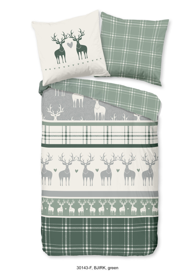 Good Morning dekbedovertrek rendieren - Groen - 135 x 200 cm - 100% katoen/flanel