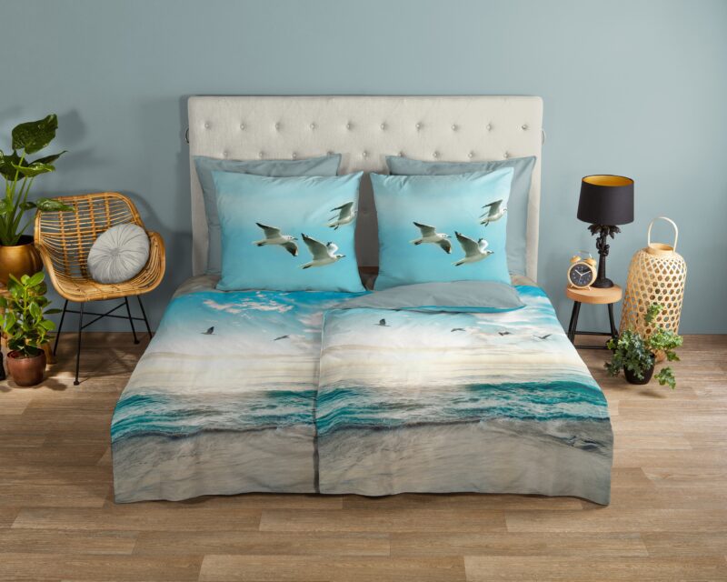 Strand/ zee overtrek van Good Morning, 135 x 200 cm, kussensloop 80 x 80 cm