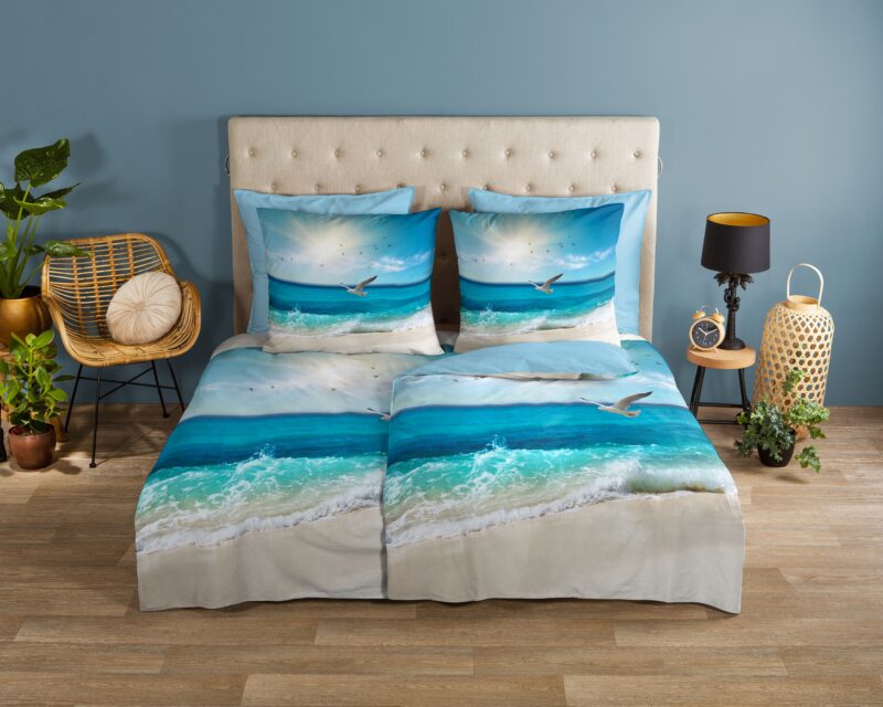 Strandthema overtrek van Good Morning, 135 x 200 cm, kussensloop 80 x 80 cm