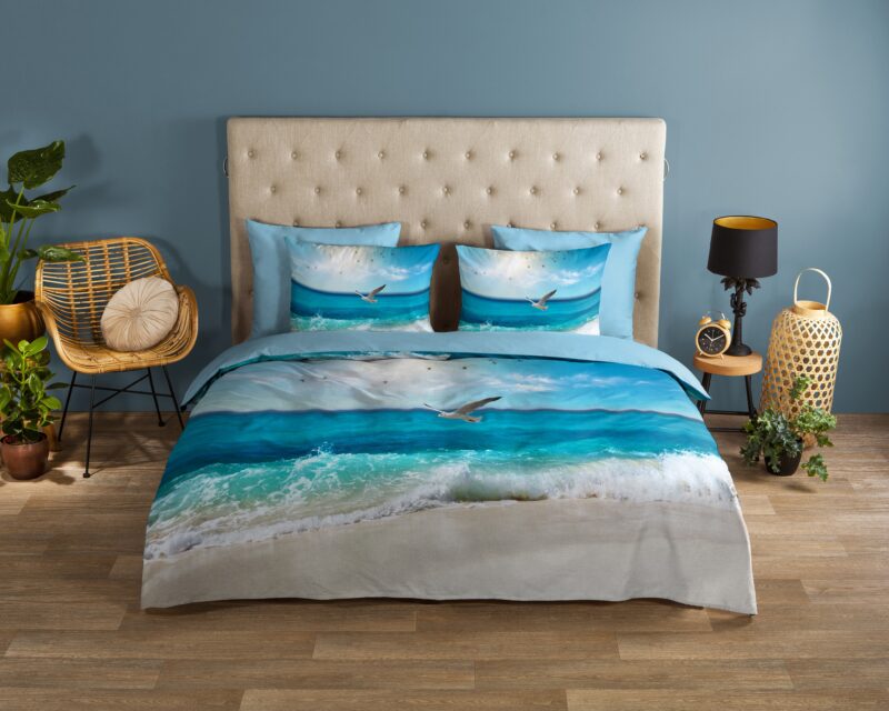 Strandthema overtrek van Good Morning, 200 x 200/220 cm, kussensloop 60 x 70 cm