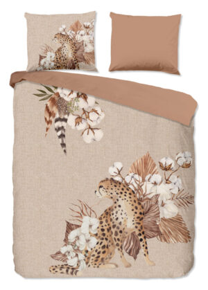 Good Morning dekbedovertrek tijger en bloemen - Zand - 200 x 200/220 cm - 100% katoen/flanel