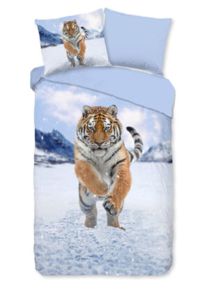 Good Morning dekbedovertrek tijger in de sneeuw - Multicolor - 140 x 200/220 cm - 100% katoen/flanel