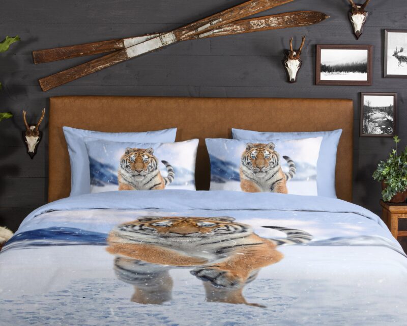 100% katoen/flanel dekbedset tijger in de sneeuw van Good Morning in 240 x 200/220 cm