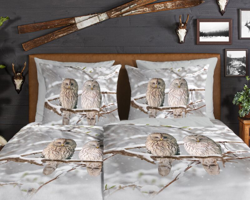 100% katoen/flanel dekbedset uilen in winterlandschap van Good Morning in 155 x 220 cm