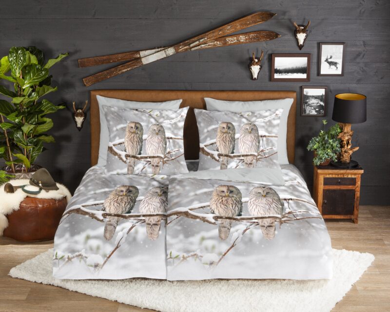 Uilen in winterlandschap overtrek van Good Morning, 200 x 200 cm, kussensloop 80 x 80 cm