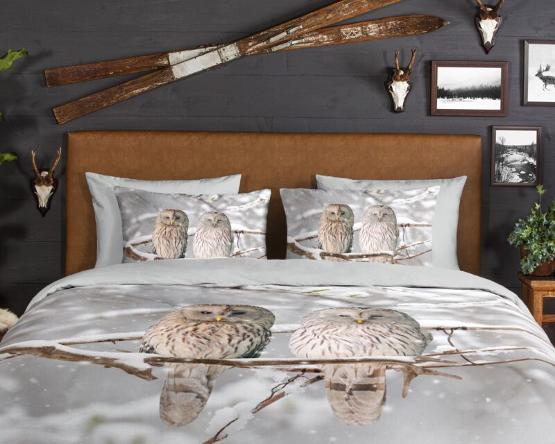 100% katoen/flanel dekbedset uilen in winterlandschap van Good Morning in 240 x 200/220 cm
