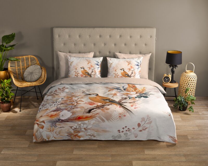 Vogel en bloemen overtrek van Good Morning, 140 x 200/220 cm, kussensloop 60 x 70 cm