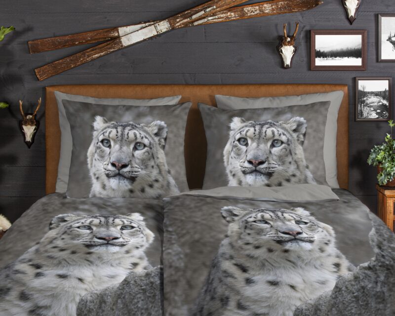 100% katoen/flanel dekbedset wit sneeuwluipaard van Good Morning in 135 x 200 cm