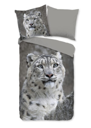 Good Morning dekbedovertrek wit sneeuwluipaard - Grijs - 135 x 200 cm - 100% katoen/flanel