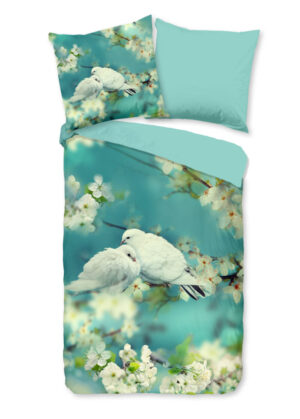 Good Morning dekbedovertrek witte duiven - Aqua - 135 x 200 cm - 100% katoen