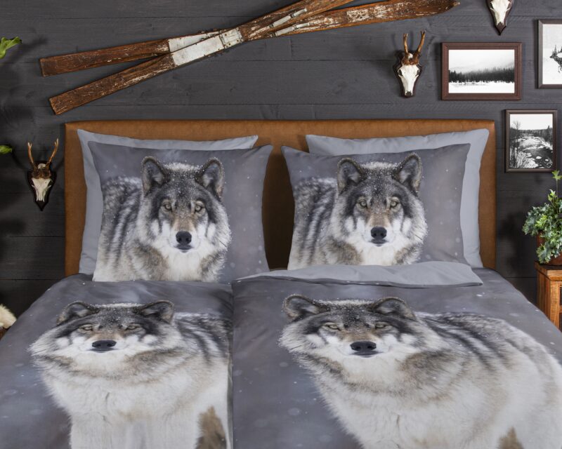 100% katoen/flanel dekbedset wolf van Good Morning in 135 x 200 cm