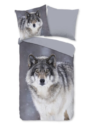 Good Morning dekbedovertrek wolf - Grijs - 135 x 200 cm - 100% katoen/flanel