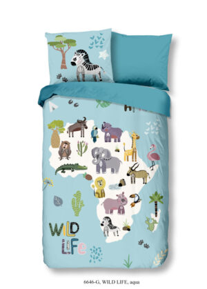 Good Morning dekbedovertrek Afrikaanse dieren - Aqua - 140 x 200/220 cm - 100% katoen