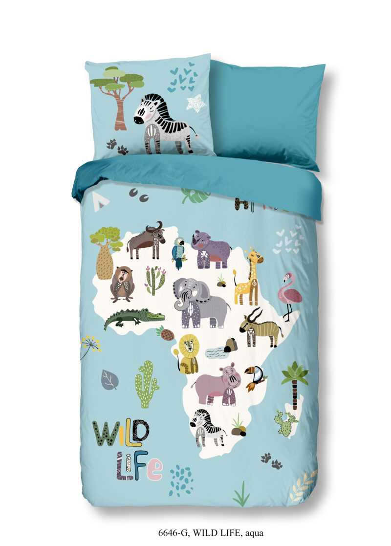 Good Morning dekbedovertrek Afrikaanse dieren - Aqua - 140 x 200/220 cm - 100% katoen
