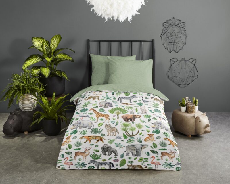 Afrikaanse dieren / big five overtrek van Good Morning, 140 x 200 cm, kussensloop 70 x 90 cm