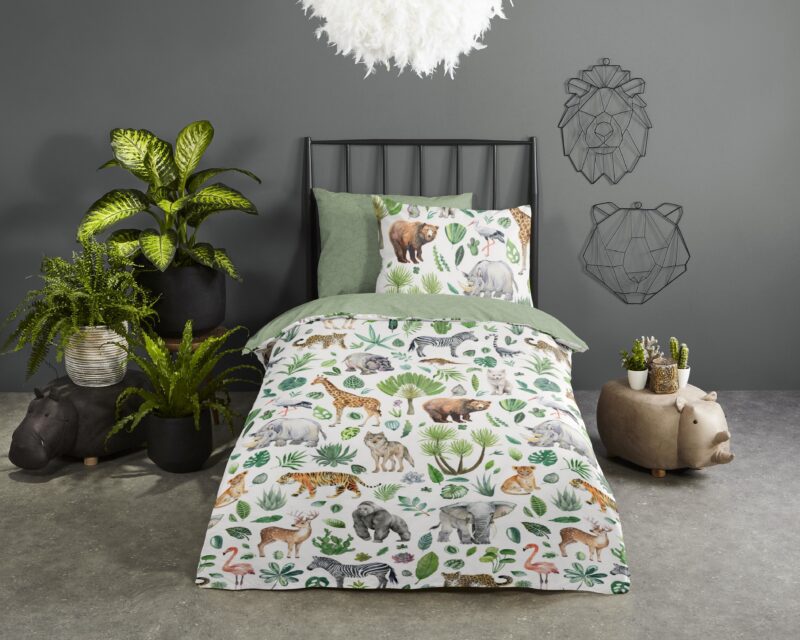 Afrikaanse dieren / big five overtrek van Good Morning, 140 x 200/220 cm, kussensloop 60 x 70 cm