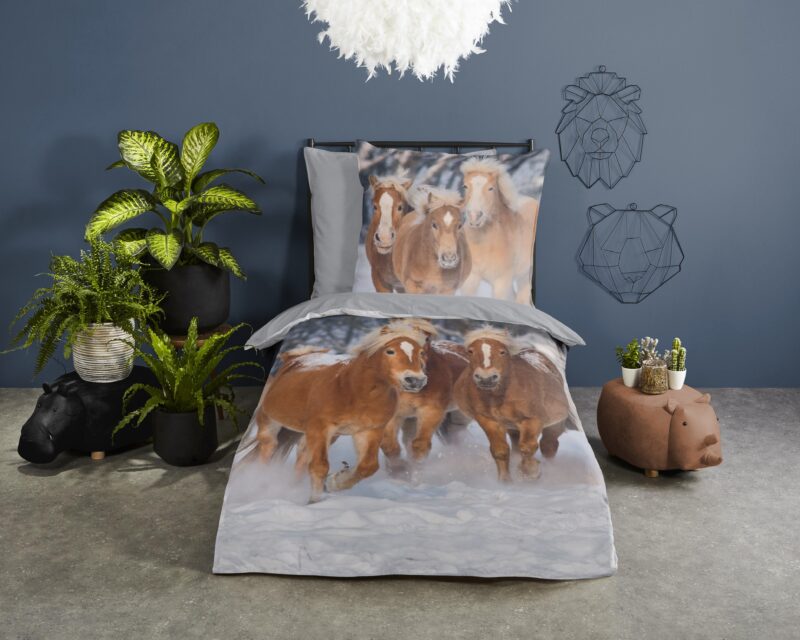 Haflinger paarden overtrek van Good Morning, 140 x 200 cm, kussensloop 70 x 90 cm