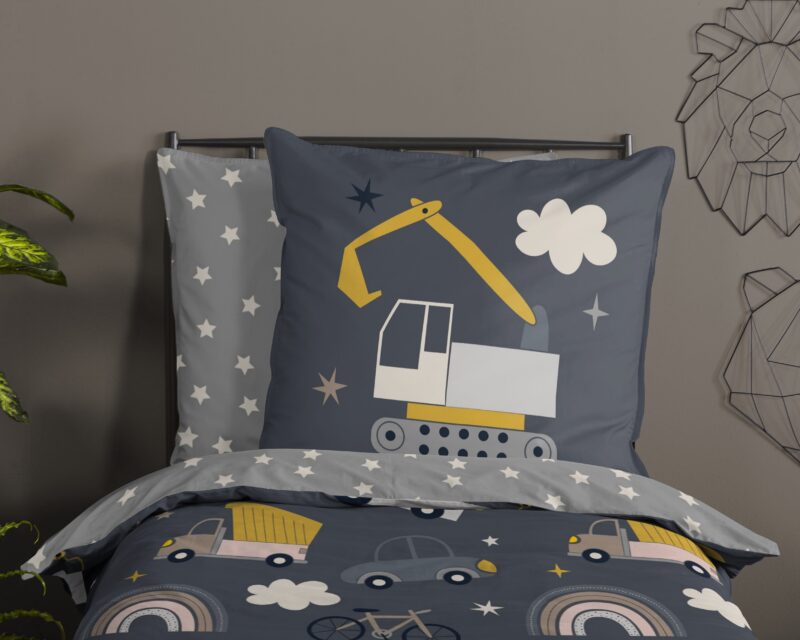 100% katoen dekbedset Werkvoertuigen van Good Morning in 135 x 200 cm