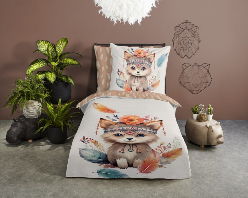 Baby vos/ herfst thema overtrek van Good Morning, 135 x 200 cm, kussensloop 80 x 80 cm