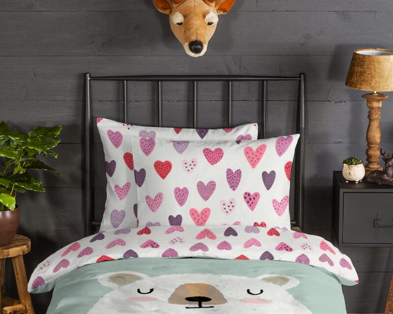 100% katoen/flanel dekbedset beer met hart en regenboog van Good Morning in 140 x 200 cm