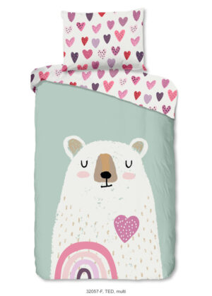 Good Morning dekbedovertrek beer met hart en regenboog - Multicolor - 140 x 200 cm - 100% katoen/flanel