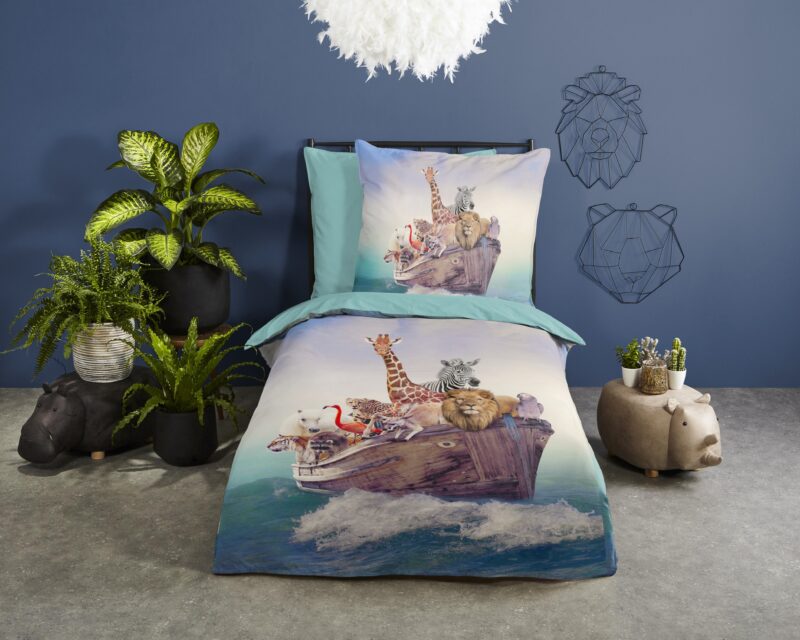 Dieren overtrek van Good Morning, 135 x 200 cm, kussensloop 80 x 80 cm - Blauw